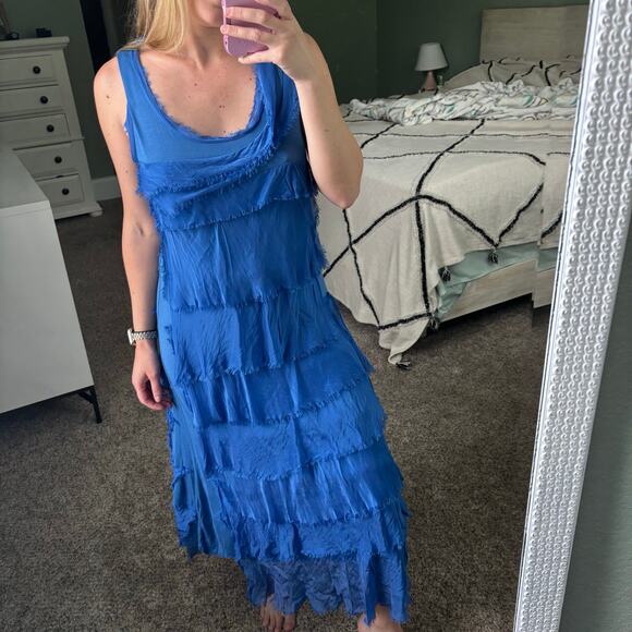 Made in Italy Women’s Silk Layered Maxi Dress Sz S/M Lagenlook Artsy Art2wear - Picture 1 of 14